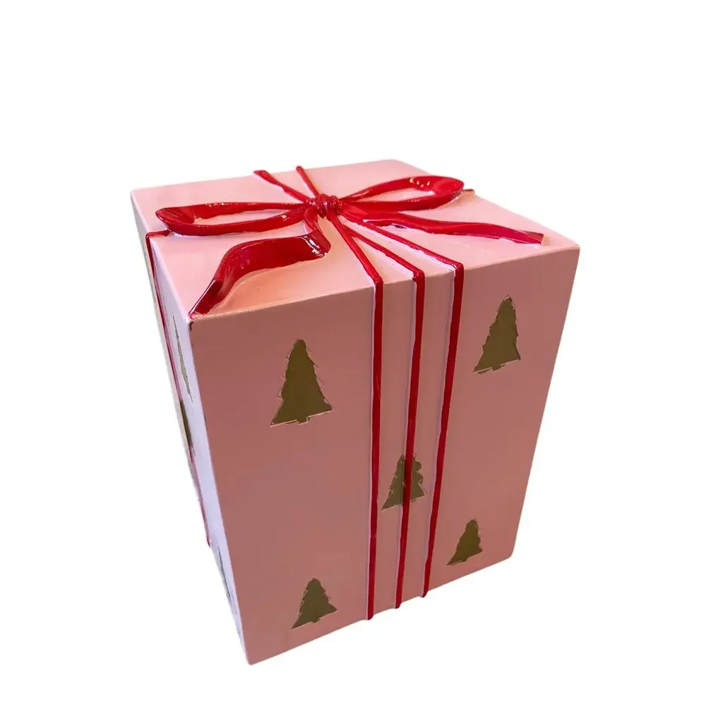 34th & Pine Pink Christmas Present Red Bow Outdoor Safe Holiday Decor New